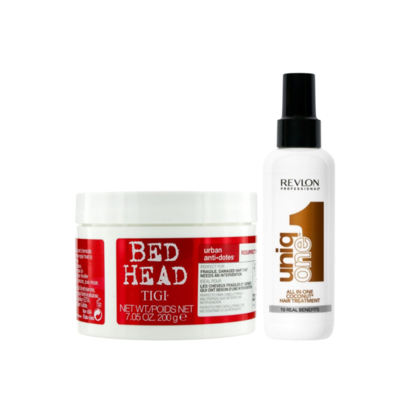 Dúo Reparador Intensivo: Revlon One Hair Treatment 150 ml + TIGI Bed Head Resurrection Mascarilla 200 gr