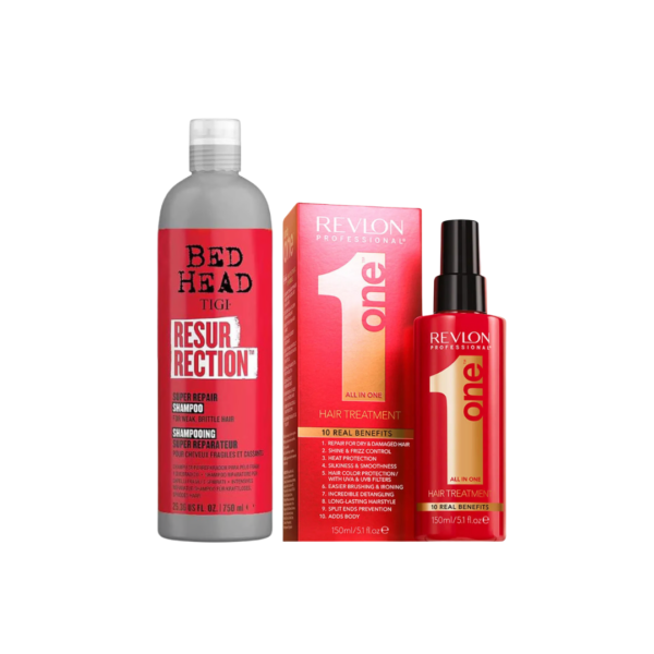 Pack Reparación Extrema: Mascarilla Revlon One Hair Treatment 150 ml + Bed Head Resurrection Shampoo 750 ml
